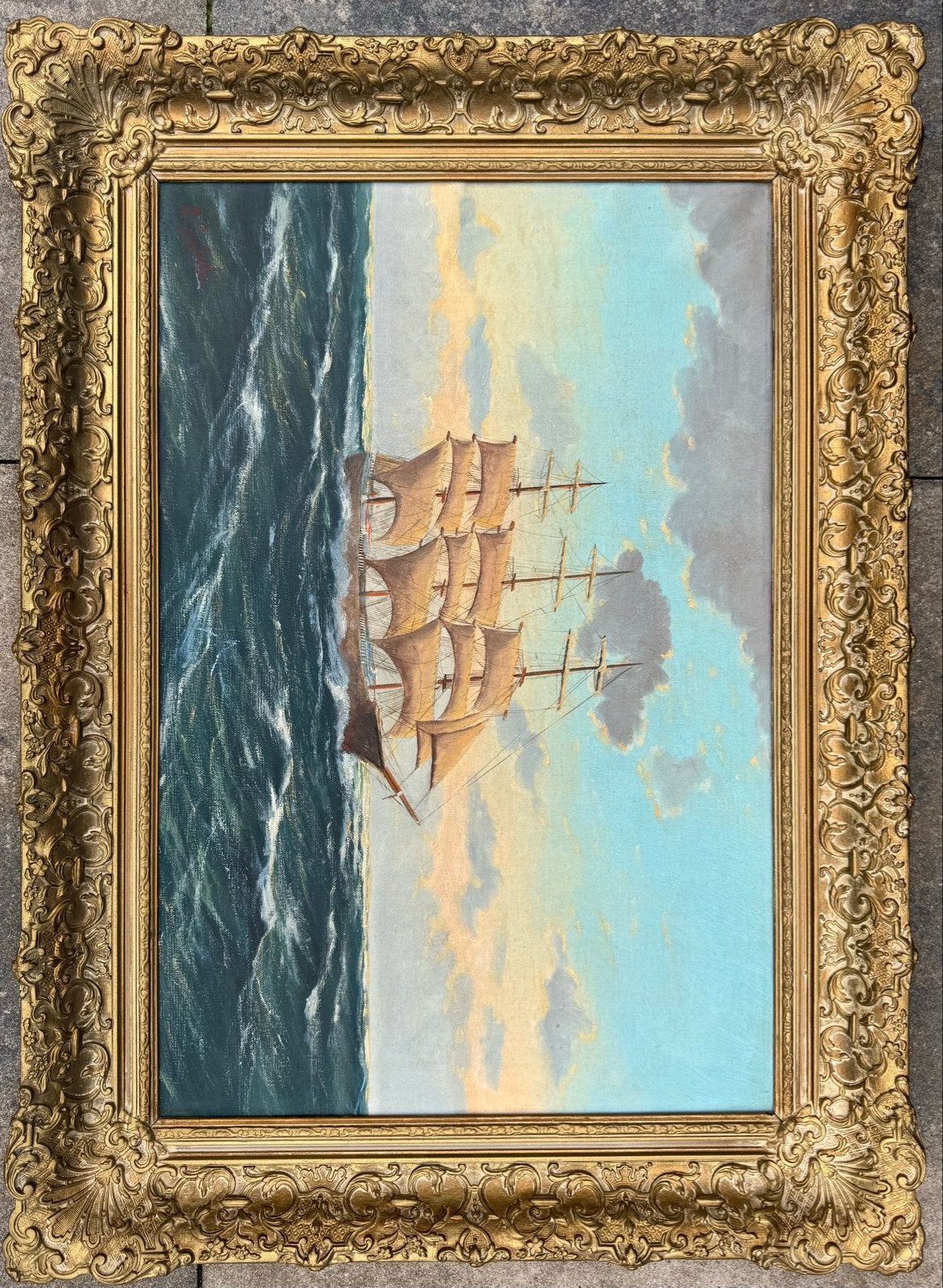 Schilderij van een zeilschip (Alfred Gabali 1886-1963), Ophalen, Maritiem / water, Doek, Olieverf