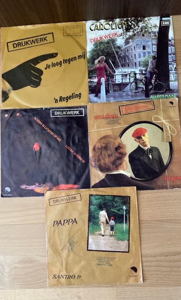 DRUKWERK. 5. X.  JE LOOG TEGEN MIJ enz., Cd's en Dvd's, Vinyl | Nederlandstalig, Ophalen of Verzenden, Gebruikt, 7 inch, Levenslied of Smartlap