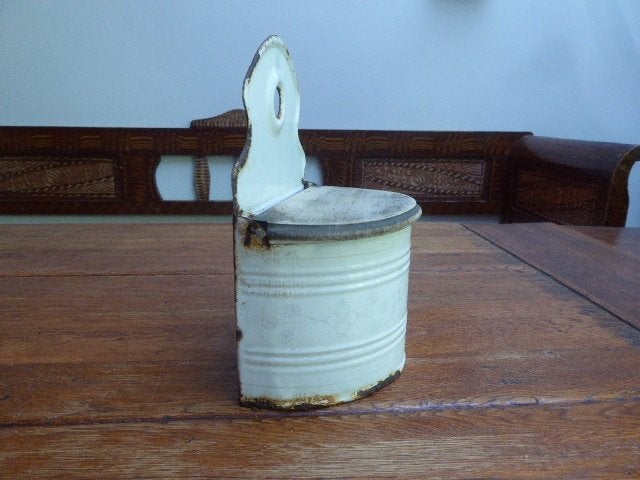 Antieke emaille zoutpot, Ophalen of Verzenden