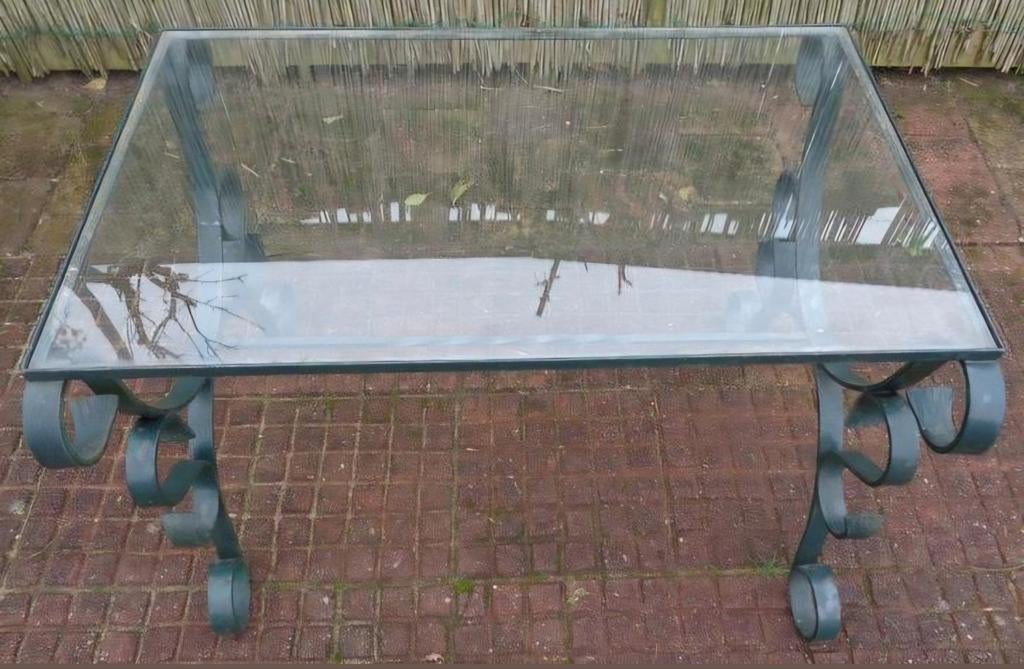 Sierlijke smeedijzeren tuintafel met glasplaat, Ophalen, Rechthoekig, Metaal