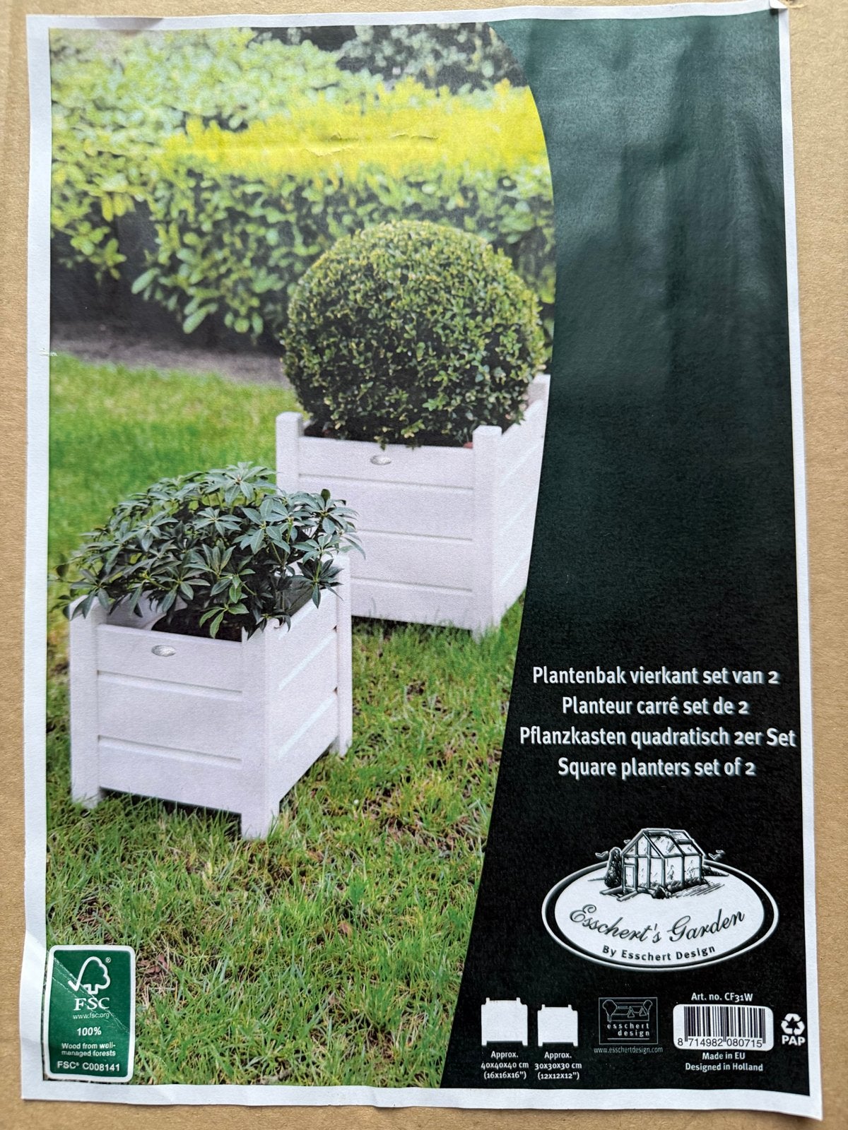 Set van 2 vierkante plantenbakken - Esschert's Garden, Tuin en Terras, Vierkant, Nieuw, Ophalen of Verzenden, Binnen