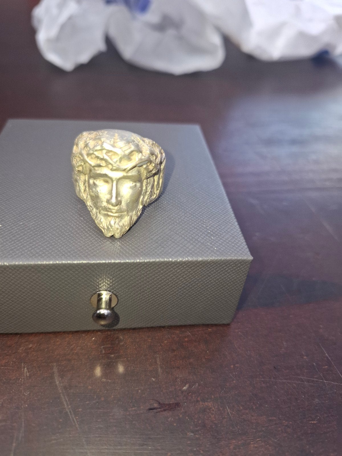 Zware zilveren ring met Jezus hoofd, Sieraden, Tassen en Uiterlijk, Ringen, 20 of groter, Heer, Ophalen of Verzenden, Zo goed als nieuw