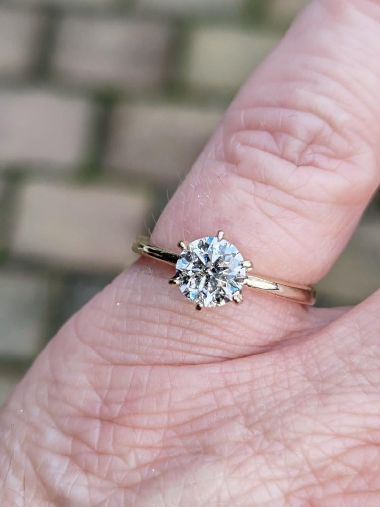GOUD - GOUDEN 14 KRT BRILJANT RING SOLITAIRE v. 1,12 CRT., Verzenden, Zo goed als nieuw, 17 tot 18, Met edelsteen