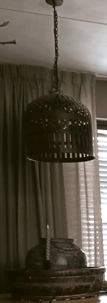 Oude sobere/brocante/industriële India kooi hanglamp, Huis en Inrichting, Lampen | Hanglampen, Ophalen of Verzenden, Zo goed als nieuw