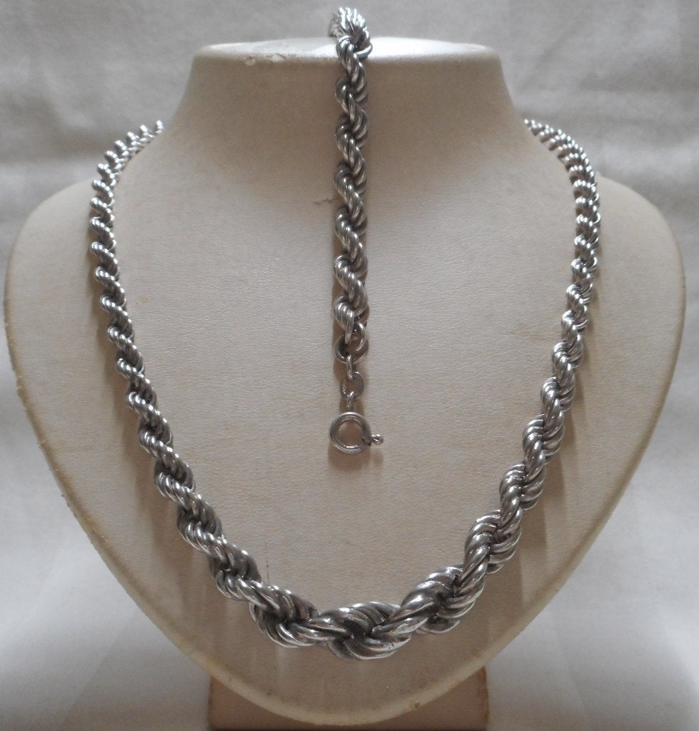 Zilveren vintage set Rope ketting met armband nr.1494