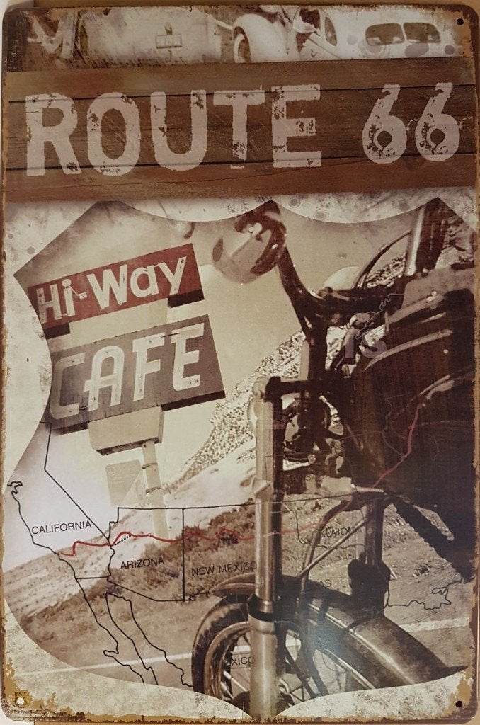 Route 66 Highway Cafe reclamebord van metaal wandbord deco, Huis en Inrichting, Woonaccessoires | Wanddecoraties, Info@deconoord.nl