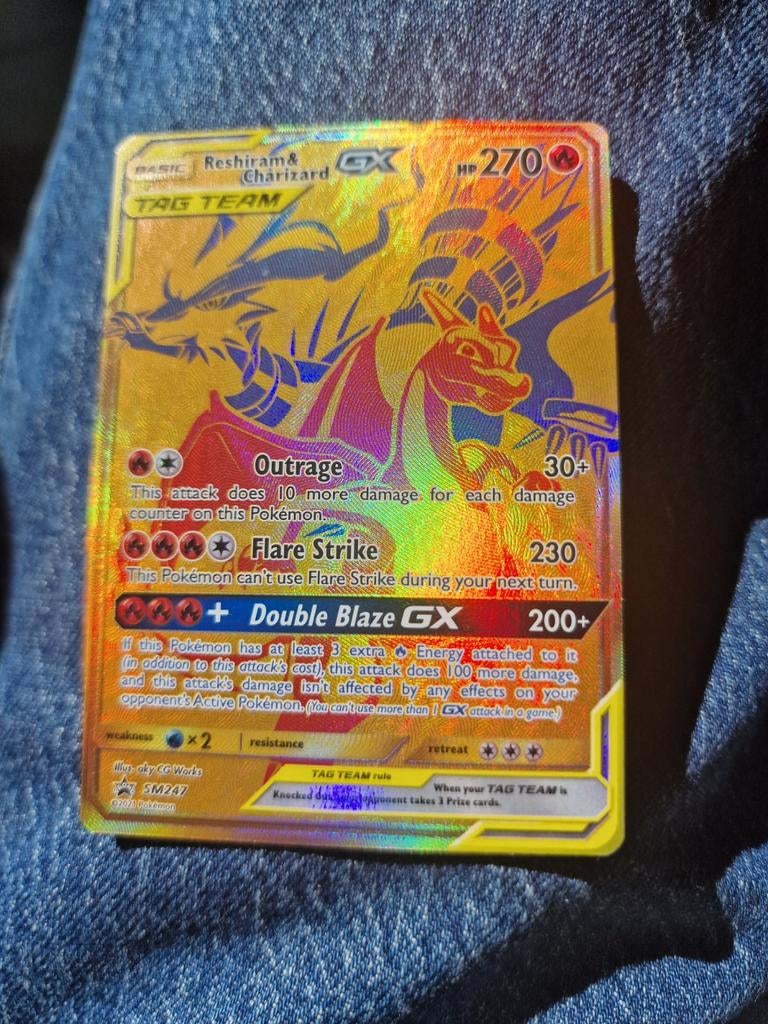 Reshiram & Charizard GX Pokémon kaart - Gouden Foil, Verzenden, Zo goed als nieuw, Losse kaart, Foil