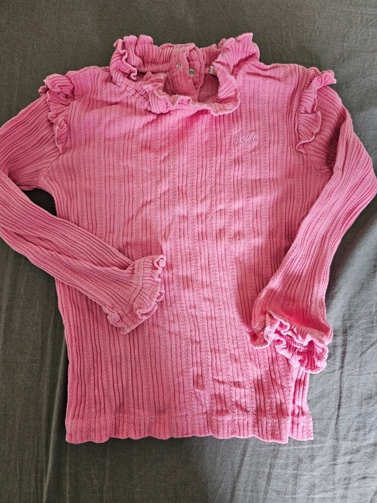 Longsleeve van bakkaboe meisje maat 92 roze met ruches, Kinderen en Baby's, Kinderkleding | Maat 92, Gebruikt, Meisje, Ophalen of Verzenden