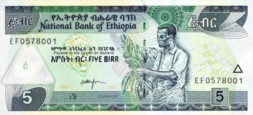 Ethiopië bankbiljet 5 Birr 2017 Man picking Coffee beans UNC, Ophalen of Verzenden, Overige landen, Los biljet