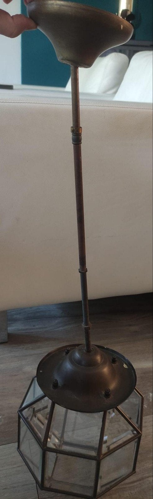 Antieke facet geslepen hanglamp in Amsterdamse School stijl, Huis en Inrichting, Lampen | Hanglampen, Ophalen