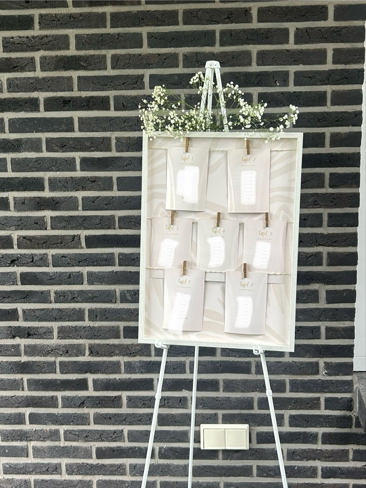 Bruiloft tafelindeling bord - eventueel met staander, Ophalen of Verzenden, Zo goed als nieuw, Versiering, Geboorte of Huwelijk