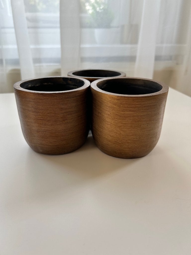 Set van 3 bruine decoratiepotjes, Kunststof, Rond, Ophalen of Verzenden, Zo goed als nieuw
