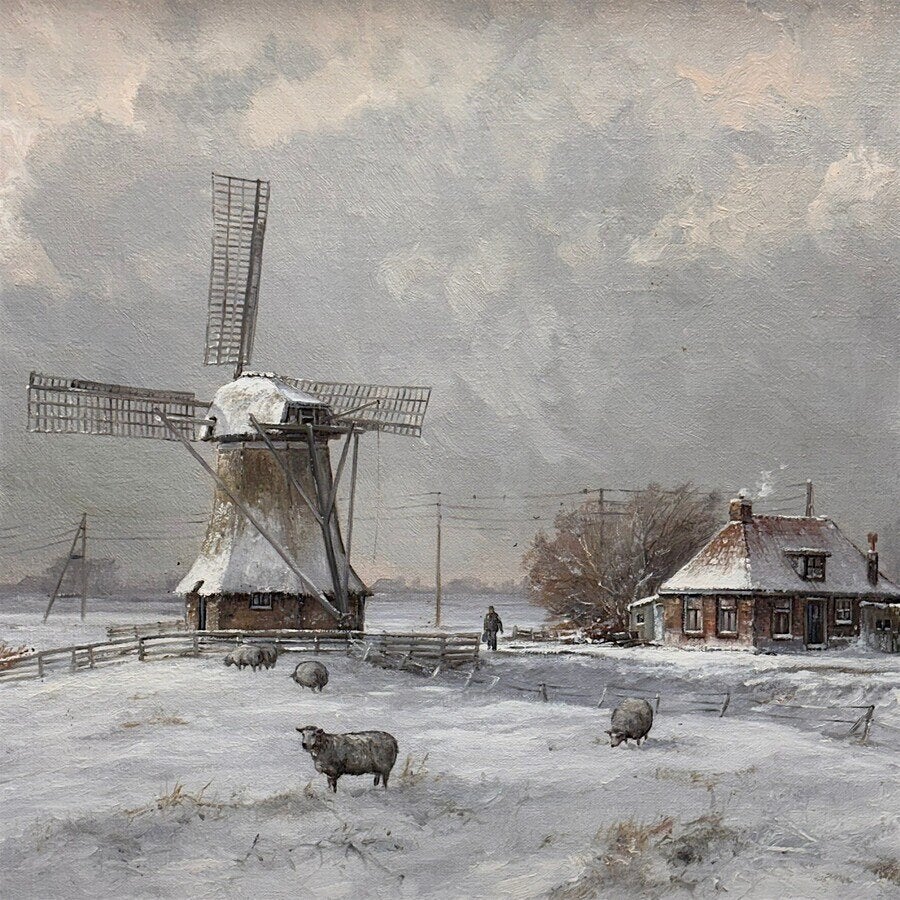 Gert-Jan Veenstra (1957) - Winterlandschap met schapen, Ophalen of Verzenden