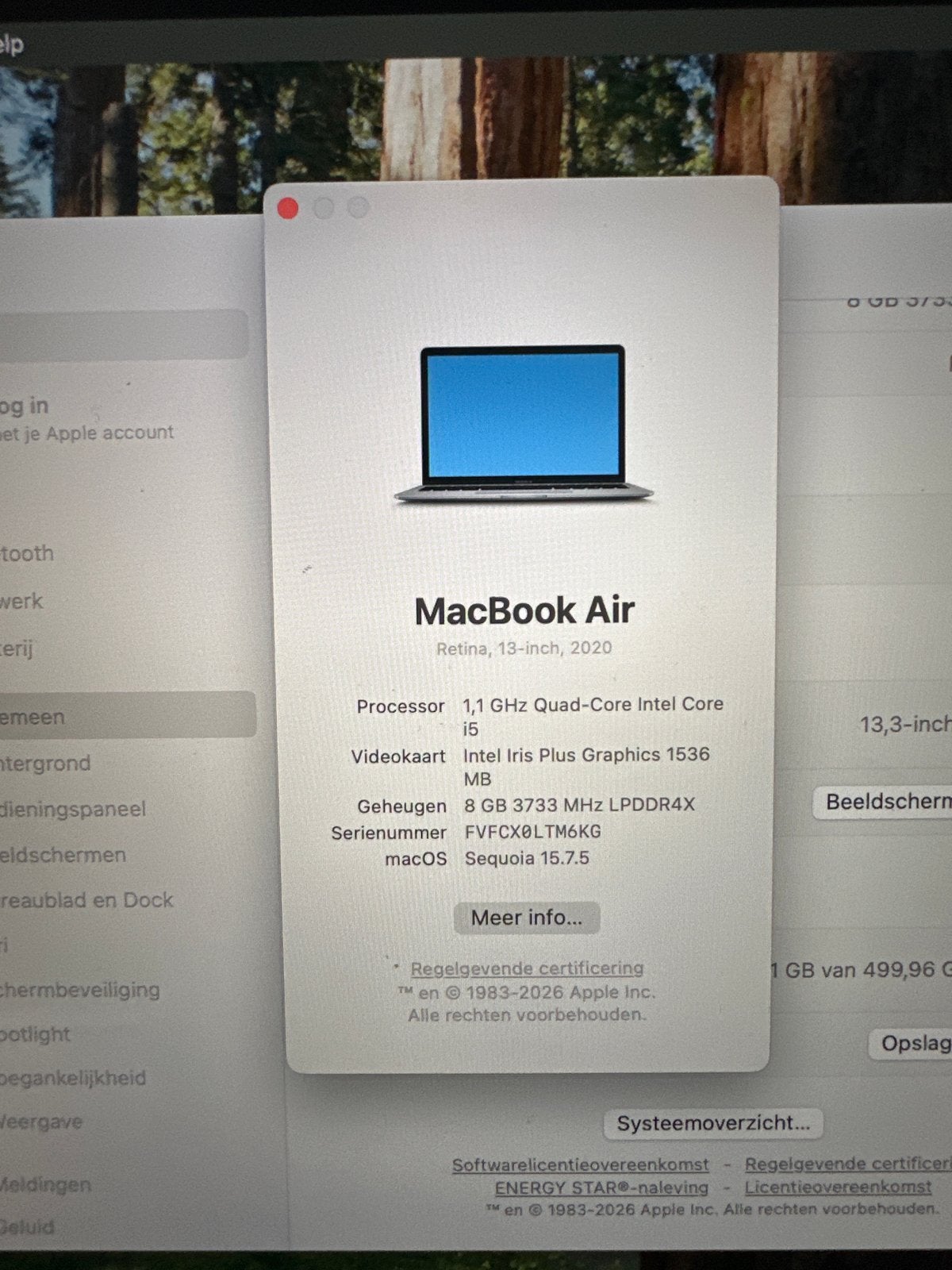 MacBook Air 2020 - 13 inch Retina, i5, 8GB RAM, 500GB SSD, Ophalen, Gebruikt, 2 tot 3 Ghz, Qwerty
