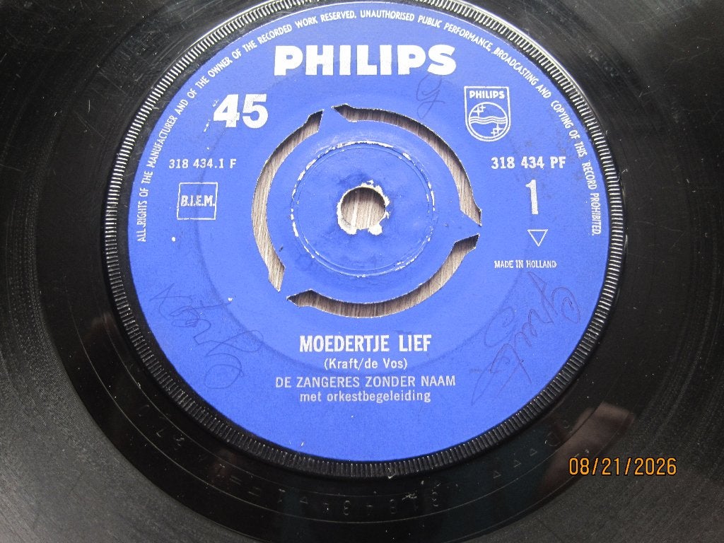 Zangeres Zonder Naam  -  Moedertje lief, Gebruikt, Originele persing, 7 inch, Ophalen of Verzenden