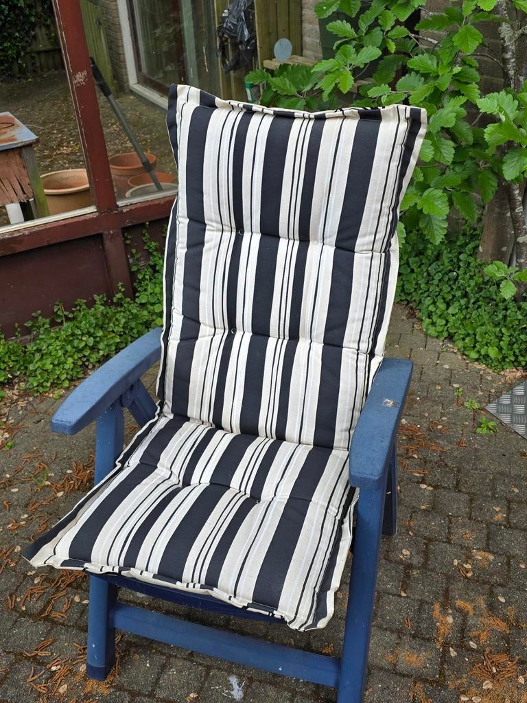 Tuinstoelkussens dubbelzijdig design gestreept/bloemen beige, Tuin en Terras, Tuinmeubel-accessoires, Ophalen, Gebruikt