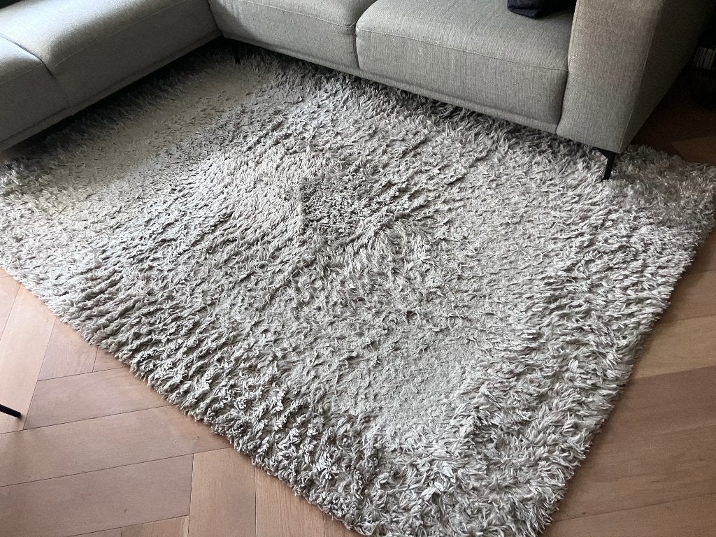 Vloerkleed karwei Yaren beige, Ophalen, Gebruikt, Grijs, 150 tot 200 cm