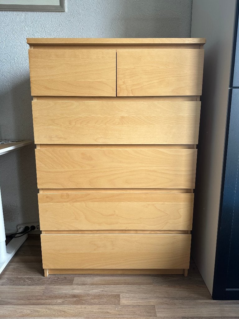 IKEA Malm ladekast eikenfineer - 6 lades, Ophalen, Gebruikt, 5 laden of meer, 100 tot 150 cm