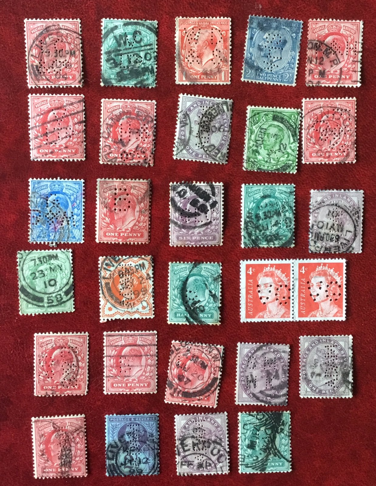 Perfins Groot Brittannië kavel br 1, Ophalen of Verzenden, Gestempeld