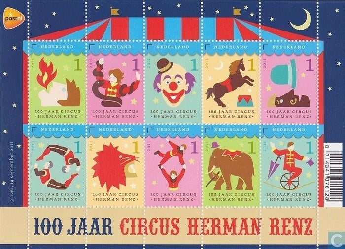 Nederland NVPH nr 2868/77 postfris Circus Herman Renz 2011, Ophalen of Verzenden, Na 1940, Postfris