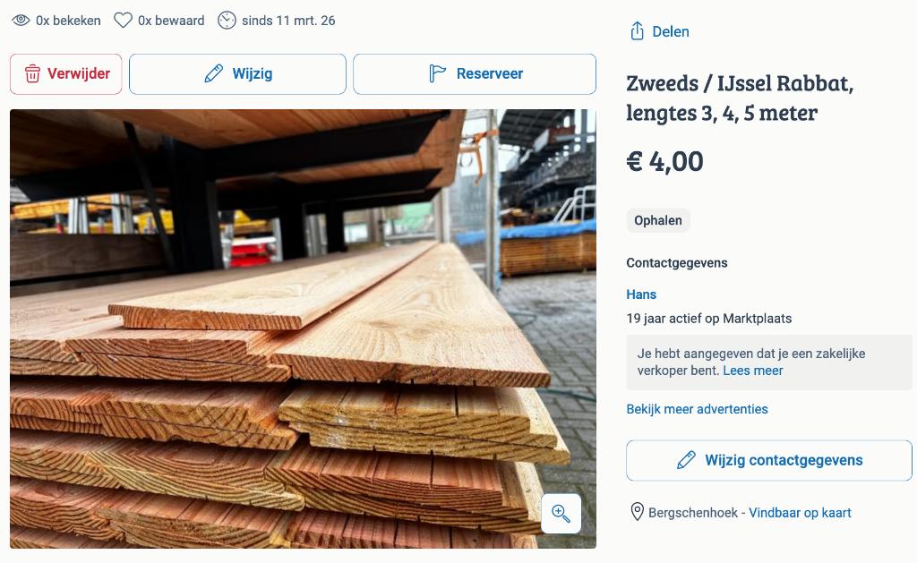 Zweeds / IJssel Rabat, lengtes 3, 4, 5 meter, Ophalen, Nieuw, 250 cm of meer, Planken