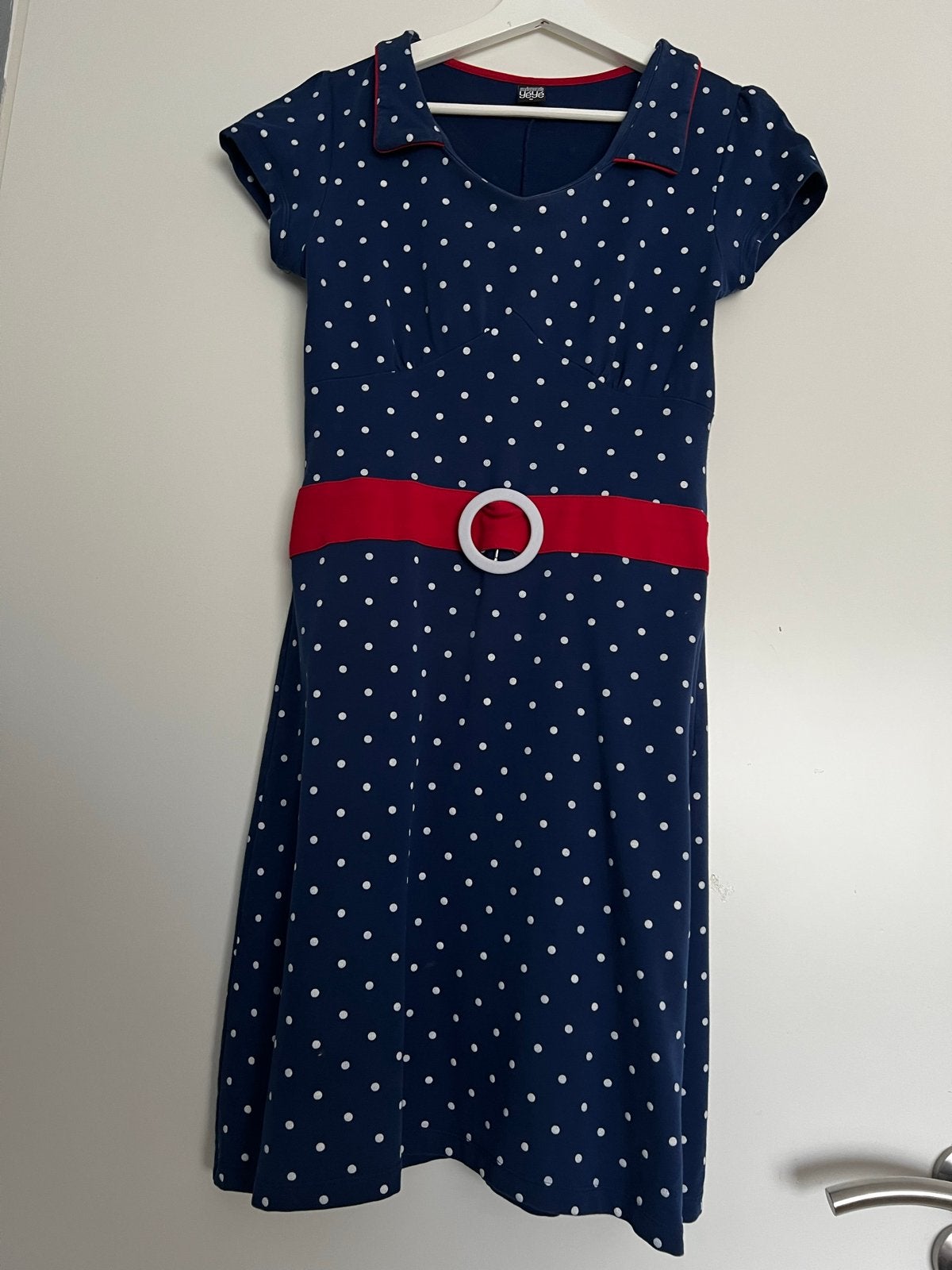 Mademoiselle Yeye jurk, blauw met stippen, maat M, Kleding | Dames, Maat 38/40 (M), Blauw, Ophalen of Verzenden, Knielengte