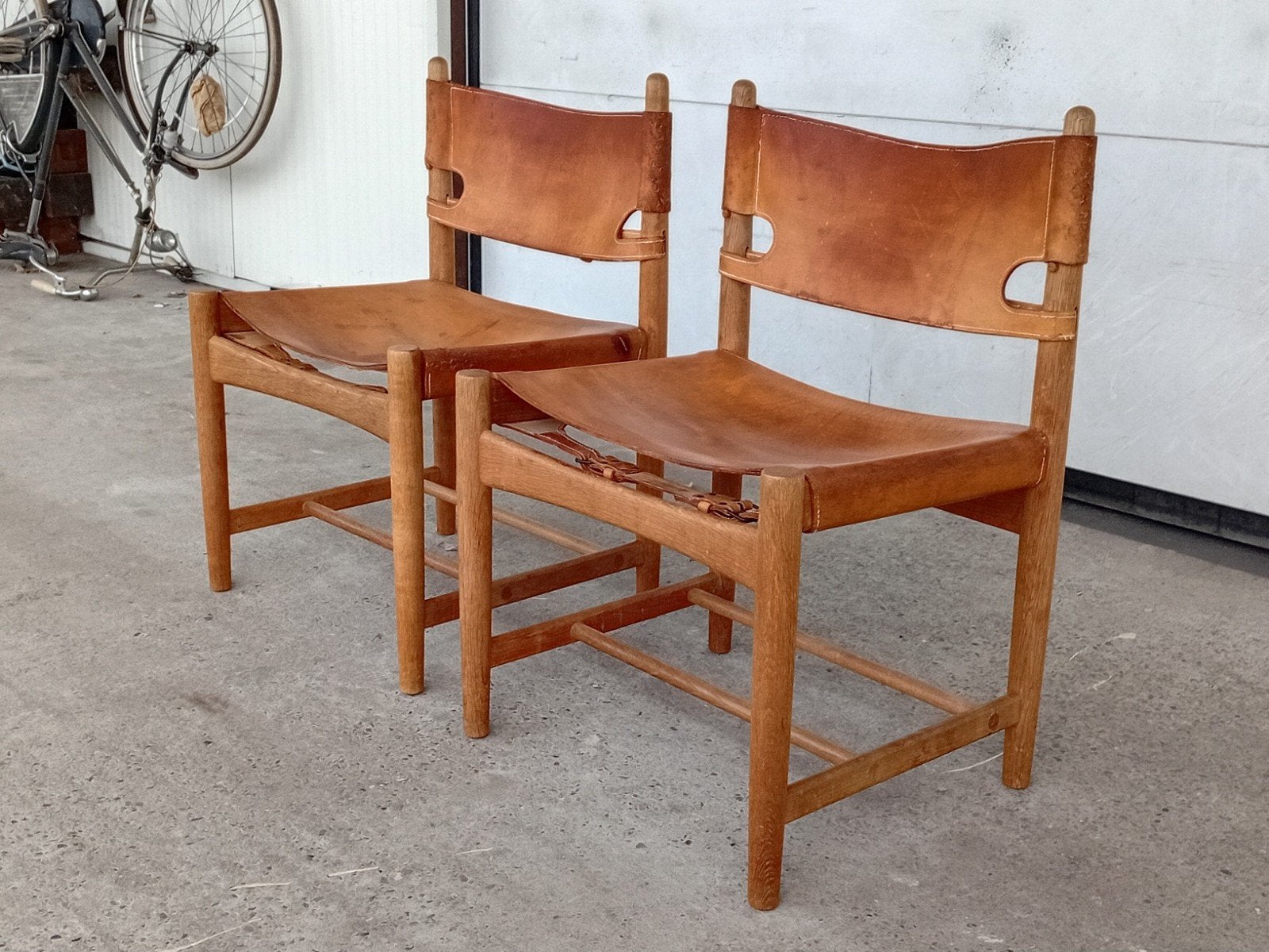2 x Borge Mogensen model 3237 Fredericia Deens design 1960s, Huis en Inrichting, Ophalen, Gebruikt, Leer, -