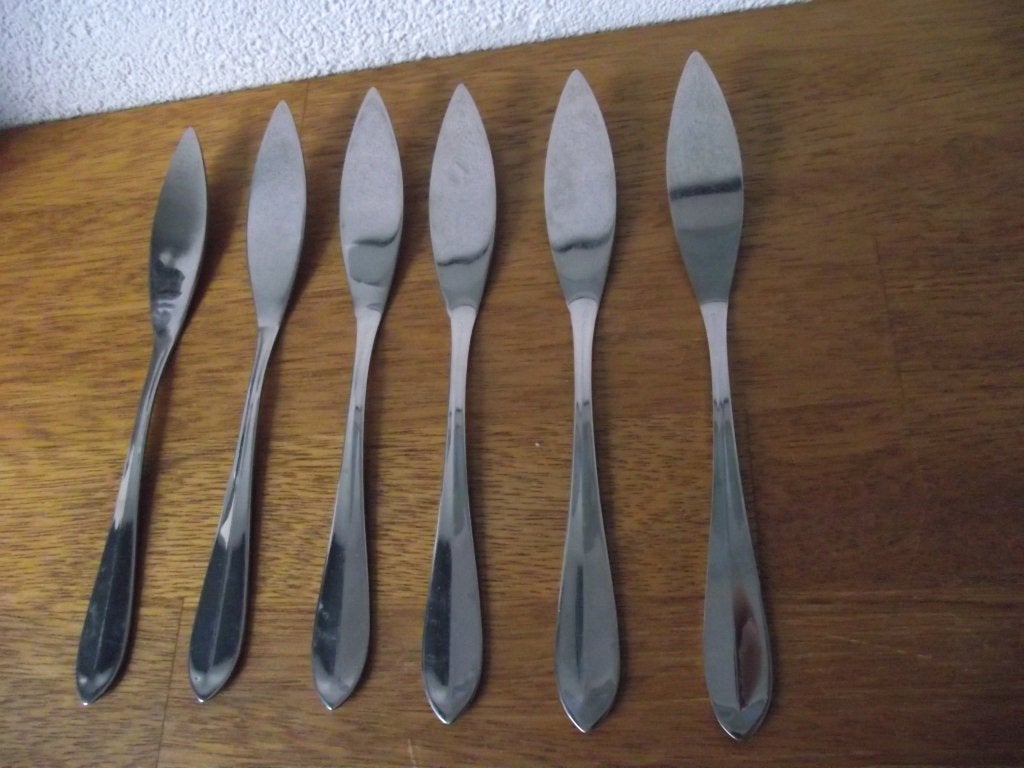 6 vintage RVS vismes Sola Hollands Lofje 20 cm ook p stuk, Antiek en Kunst, Antiek | Bestek, Ophalen of Verzenden
