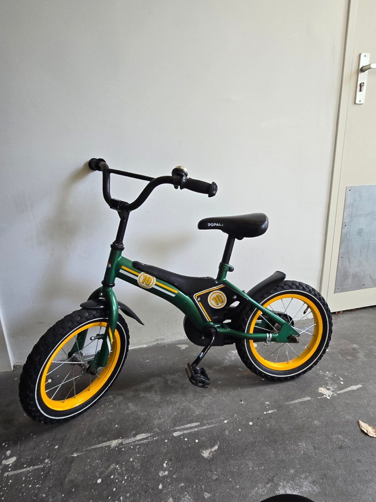 Popal kinderfiets groen/geel - Zo goed als nieuw, Ophalen, Terugtraprem, Popal, Minder dan 16 inch
