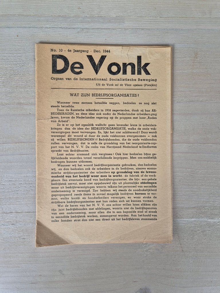 Wo2 Illegale pers verzetskrant De Vonk, december 1944, Verzamelen, Ophalen of Verzenden, Nederland, Overige typen