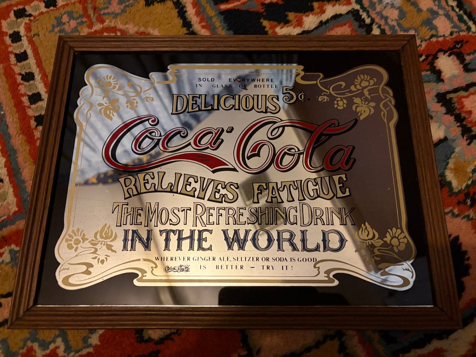 Vintage Coca-Cola spiegel - 'Relieves Fatigue', Ophalen, Gebruikt, Minder dan 100 cm, Rechthoekig