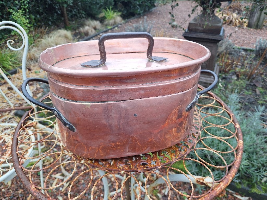 Antieke Franse koperen stoofpot Doubiere., Ophalen of Verzenden, Koper