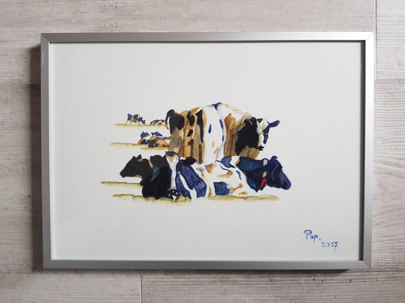 Aquarel Koeien, Schilderij Koeien eigen werk  Koeien Aquarel, Ophalen of Verzenden, Overige typen