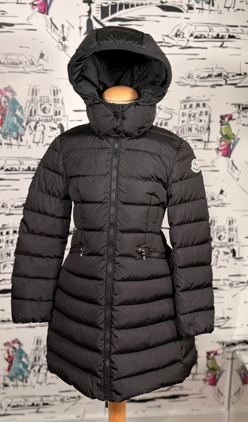 Moncler zwarte charpal winterjas maat 8 (780 euro), Moncler EU, Meisje, Ophalen of Verzenden, Zo goed als nieuw