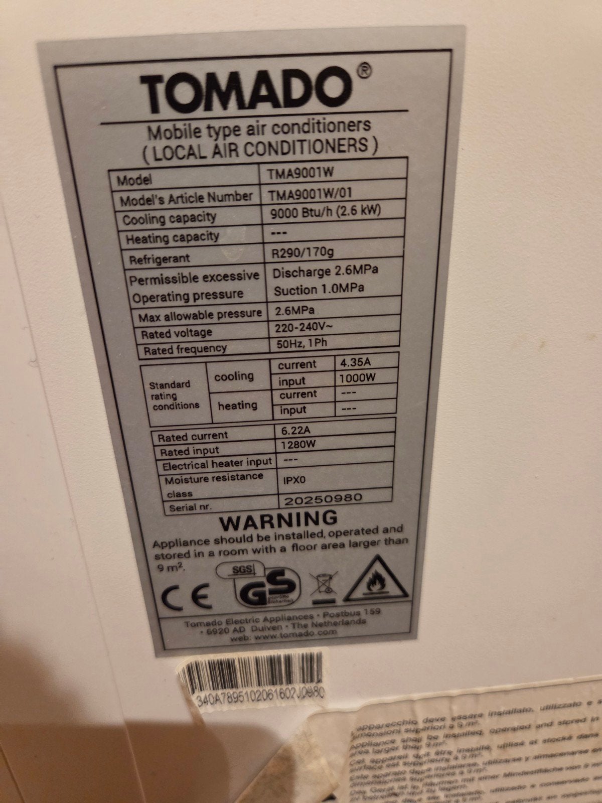 airco, Ophalen, Gebruikt, Minder dan 60 m³, Koelen en Ontvochtigen