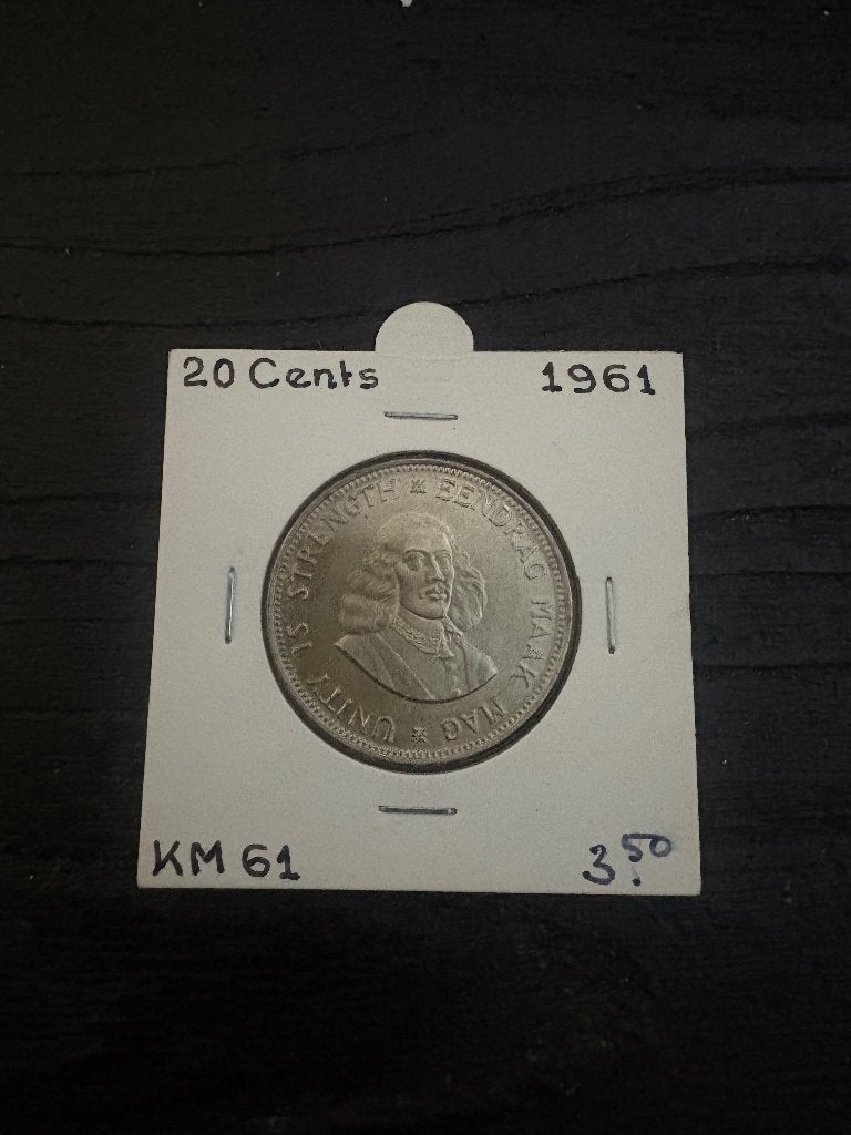 Zilveren 20 Cents Zuid-Afrika 1961 (Jan van Riebeeck, Ophalen of Verzenden, Zuid-Afrika, Losse munt, Zilver