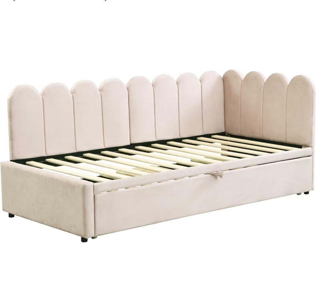 *Nieuw: Kebnor 2-in-1 L-vormige slaapbank - Beige Velvet, Ophalen, Verstelbaar, Eenpersoons, Beige