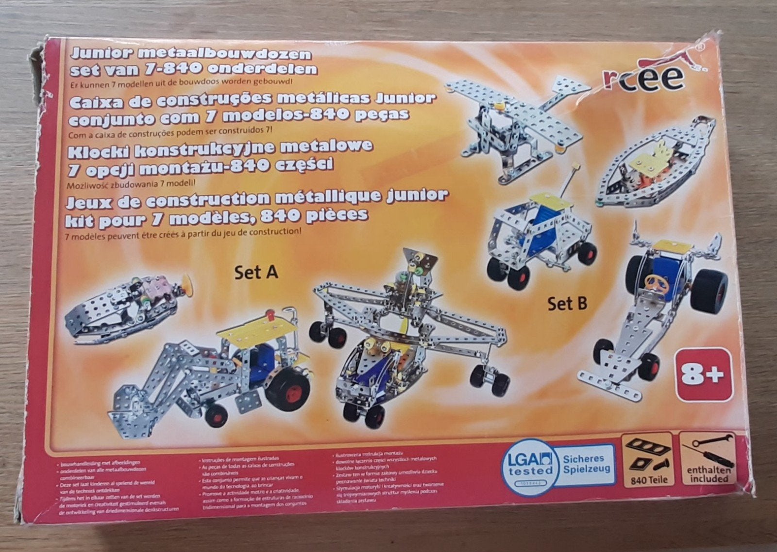 Rcee Junior Metaalbouwdozen Set - 7 Modellen, 840 Onderdelen, Ophalen