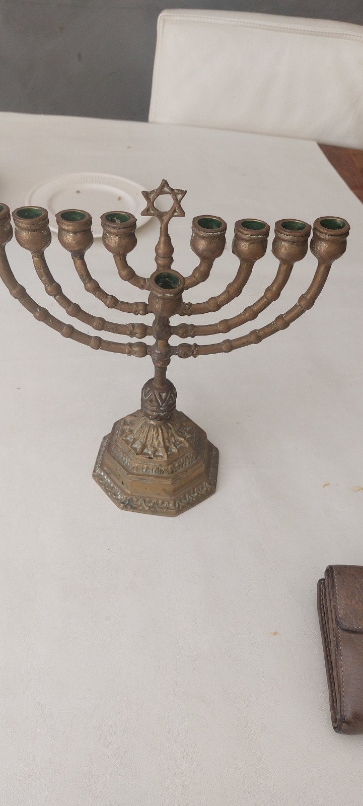 Antieke bronzen Menora met Davidster, Ophalen of Verzenden