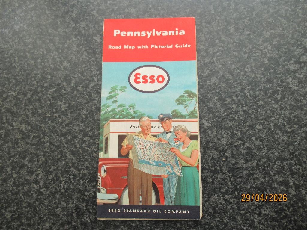 ESSO WEGEN- KAART PENNSYLVANIA -CA1953, Boeken, Atlassen en Landkaarten, Gelezen, Landkaart, Wereld, 1800 tot 2000, Ophalen of Verzenden