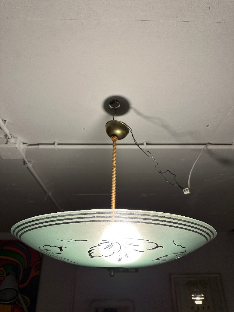 Art deco hanglamp, vintage schaallamp geëtst glas, Ophalen