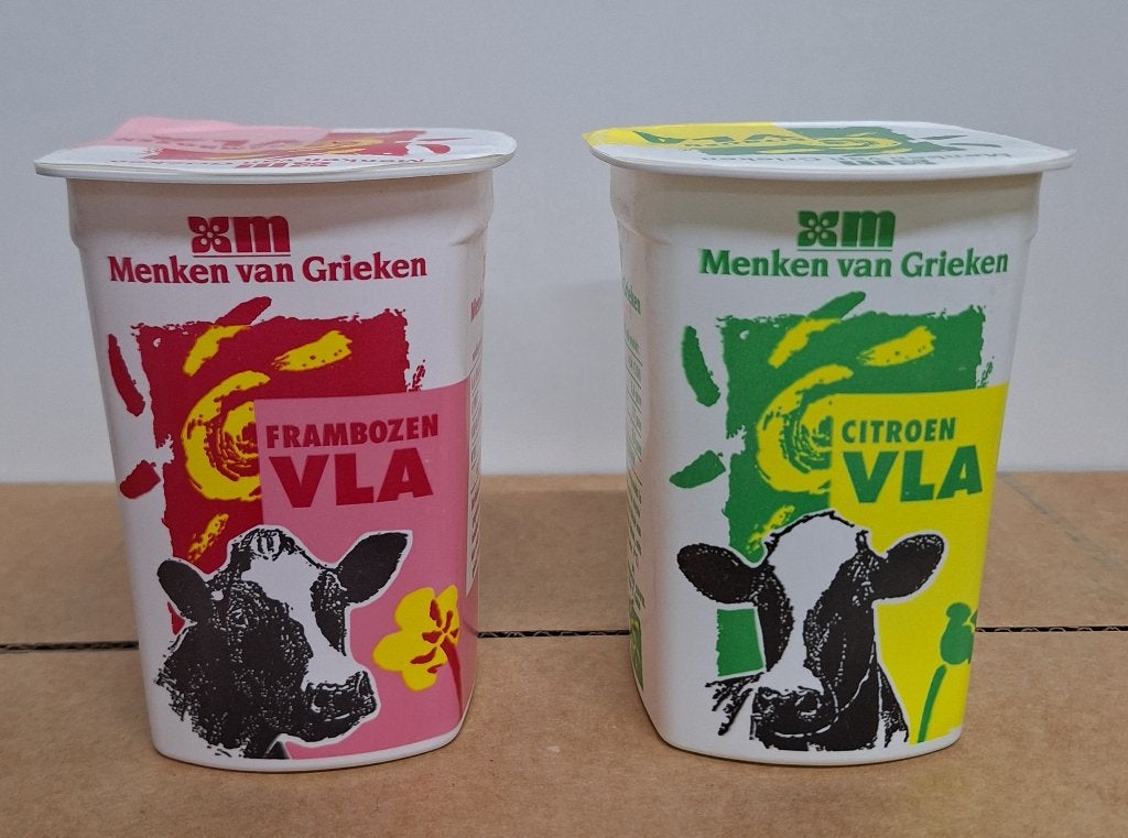 2 (dummies) beker zuivelverpakkingen van Menken van Grieken, Verzamelen, Merken en Reclamevoorwerpen, Verzenden, Nieuw, Verpakking