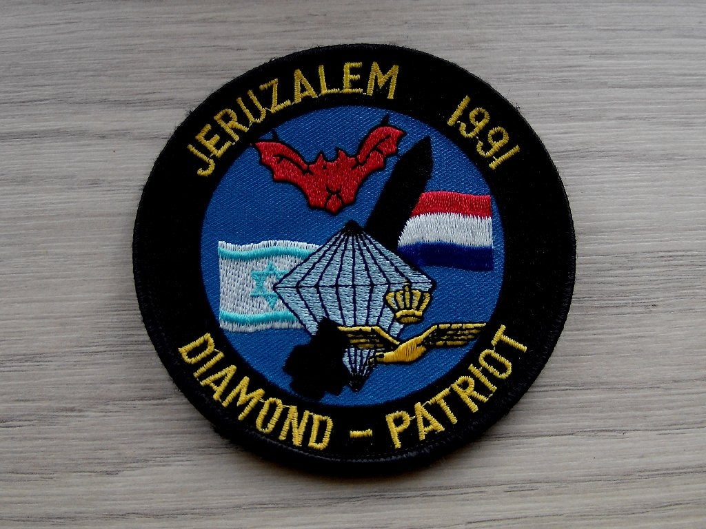 Patch RNLAF Diamond Patriot Jeruzalem 1991, Verzenden, Luchtmacht, Nederland, Embleem of Badge