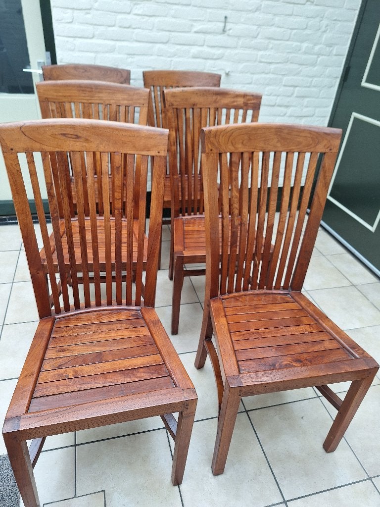 6 houten eetkamerstoelen, Ophalen, Gebruikt, Bruin, Vijf, Zes of meer stoelen