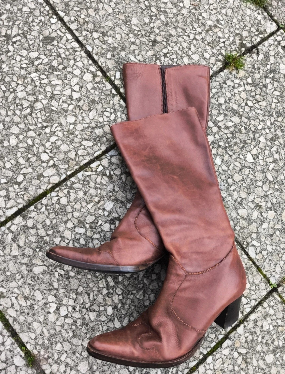 Manfield, Italiaanse leren laarzen, cowboylaarzen, Hoge laarzen, Bruin, Ophalen of Verzenden, Manfield
