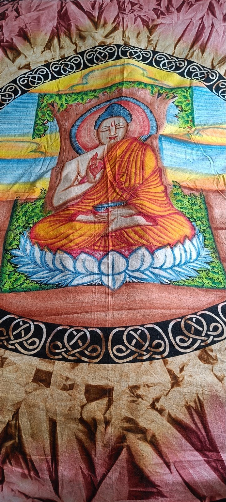 Groot Boeddha Wandkleed Batik - Aardetinten 2.20x2.20m, Gebruikt, Oosters, Meerkleurig, Ophalen of Verzenden