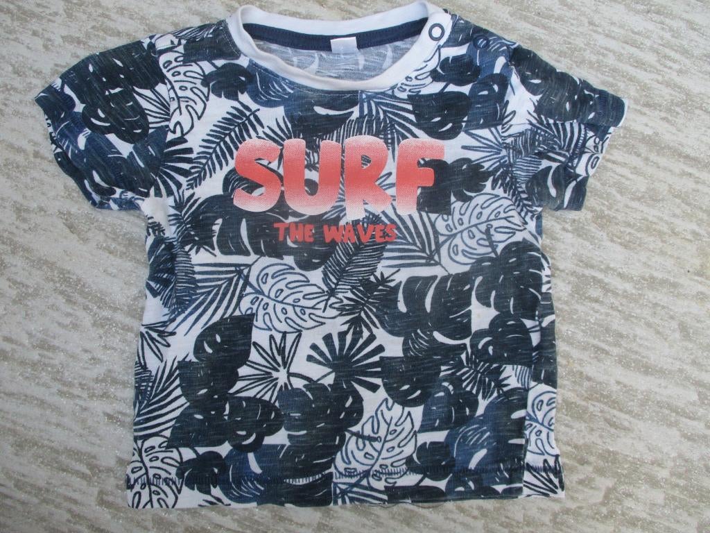 T-shirt wit donker blauw jungle bladeren maat 74 shirt, Kinderen en Baby's, Babykleding | Maat 74, Ophalen of Verzenden, Gebruikt
