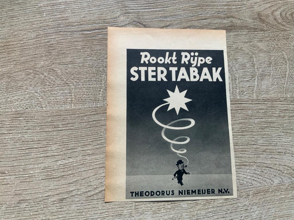 Vooroorlogse advertentie.Niemeijer Ster Tabak.1937, Ophalen of Verzenden, 1920 tot 1940, Knipsel(s)