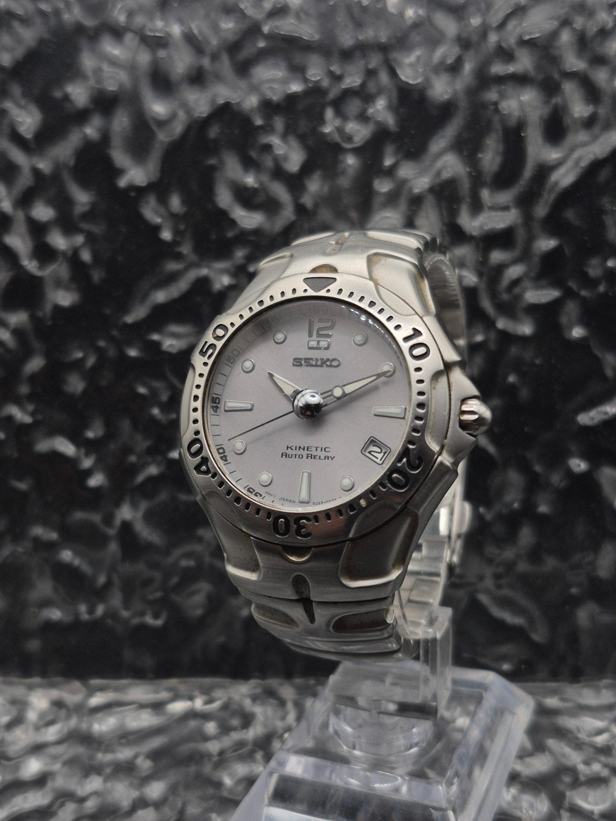 Seiko Kinetic Auto Relay Ref. 5J22-0A60 Vintage Nieuwe Batt., 1-26-1, Ginza, Chuo-ku, Tokyo 104-8110, Japan, Seiko, Gebruikt, Seiko Watch Corporation