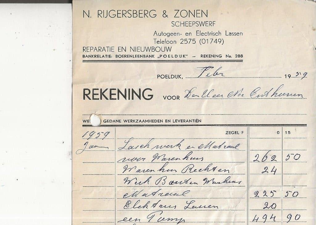 Poeldijk Scheepswerf N Rijgersberg Nota voor Nic Enthoven, Verzamelen, Ansichtkaarten | Nederland, Ophalen of Verzenden, 1940 tot 1960